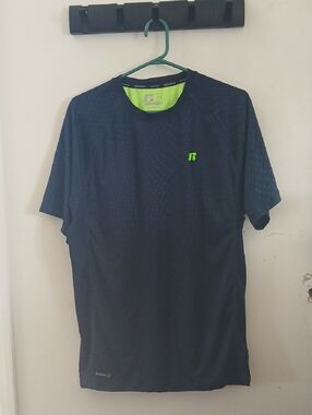Russell Athletic Navy Short Sleeve Performance Tee with Lime Accent